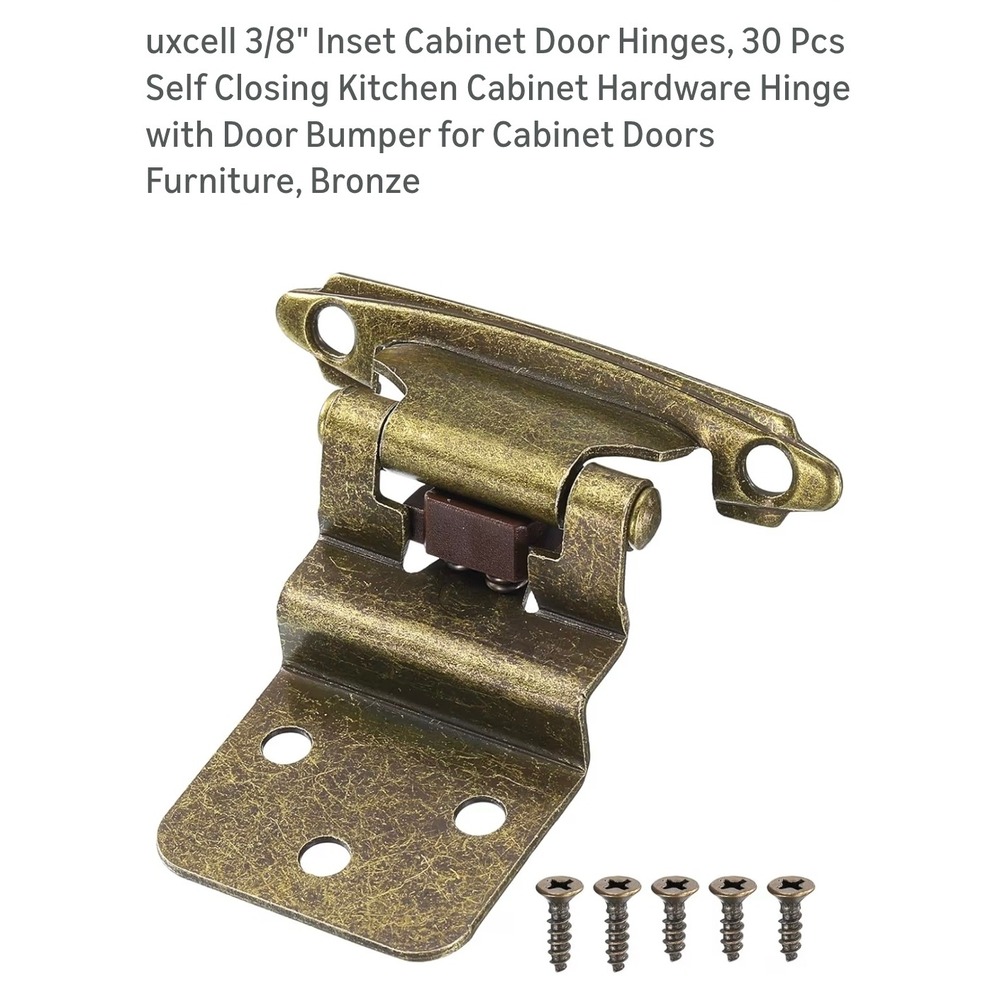 30 Pcs‎ 3/8 In Inset Self Closing Kitchen Cabinet Hinges Hardware Antique Bronze